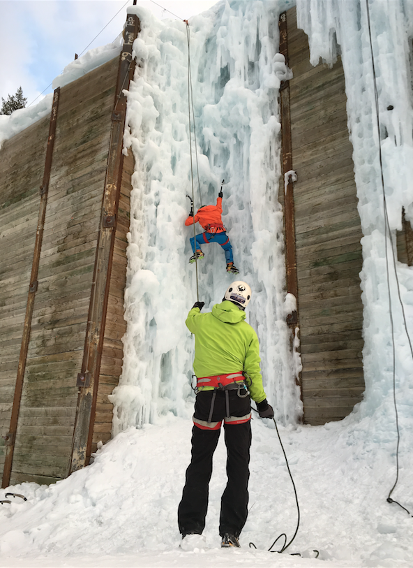 Lab Rats completing ice climbing trials at EXUM Ice Park